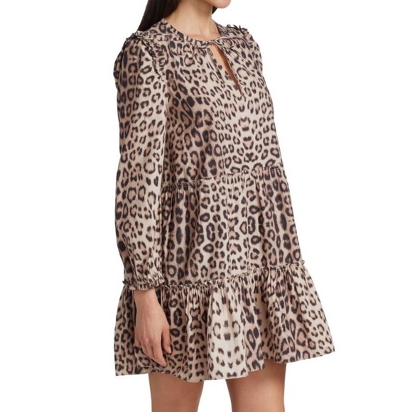 GENERATION LOVE Rumi Leopard Print Long Sleeve Ruffle Cotton Mini Dress EUC Sz S - Picture 3 of 12